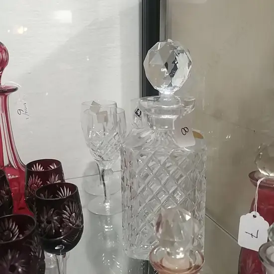 CRYSTAL DECANTER + 4 STEMMED GLASSES