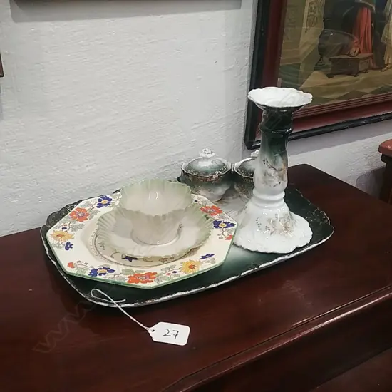 VIC. CERAMIC PIECES + MASONS PLATE + BELLEEK C/S