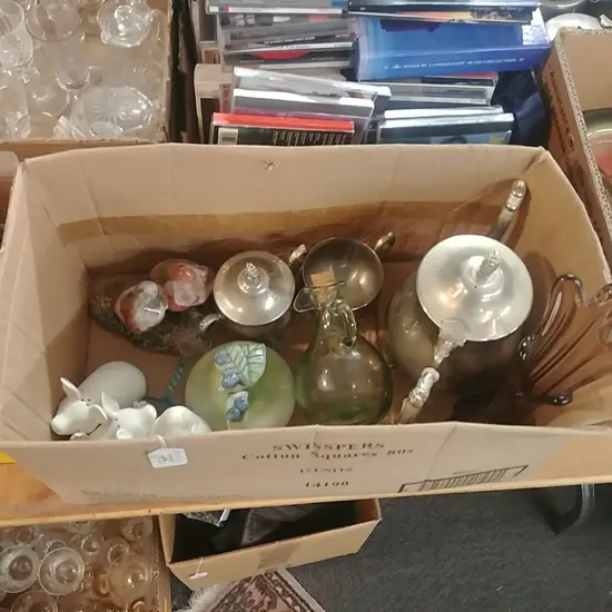 BOX OF EP, CHINA, PORCELAIN & GLASS