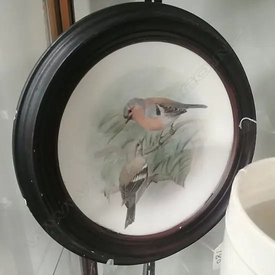 SIGNED PORCELAIN PLAQUE CHARFINCHES