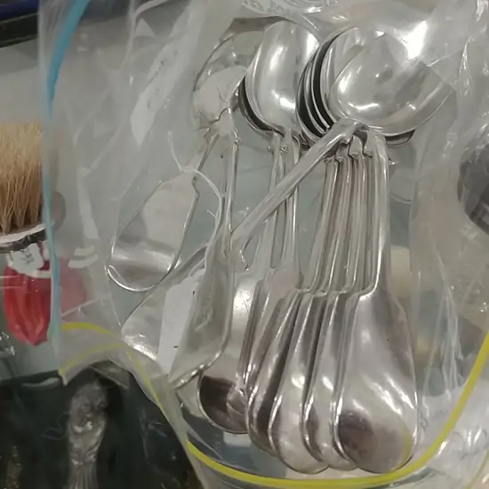 8 EP FIDDLE PATTERN TABLE SPOONS + LADLE