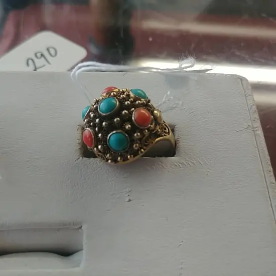 SILVER GILT/CORAL DRESS RING 