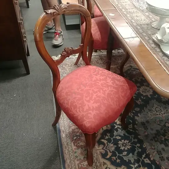 5 VICTORIAN WALNUT BALLOON BACK CHAIRS