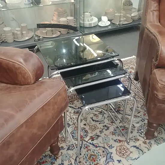 DECO CHROME & VITROLITE NEST OF THREE TABLES