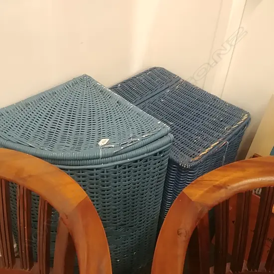 2 BLUE CANE LAUNDRY BASKETS