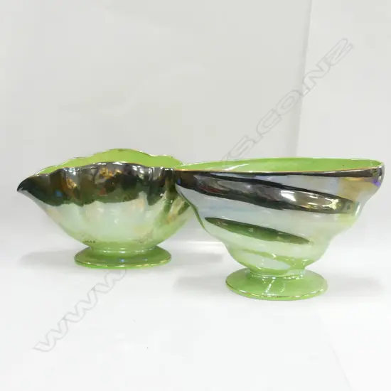2 MALING LUSTRE GREEN TROUGH VASES