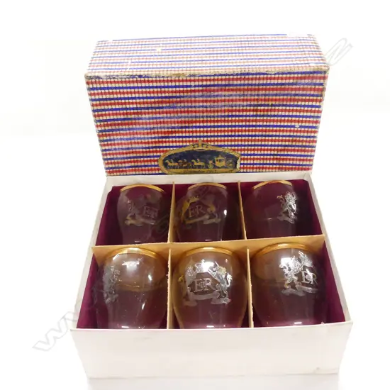 BOXED SET 1953 QE11 CORONATION SHOT/SHERRY GLASSES 