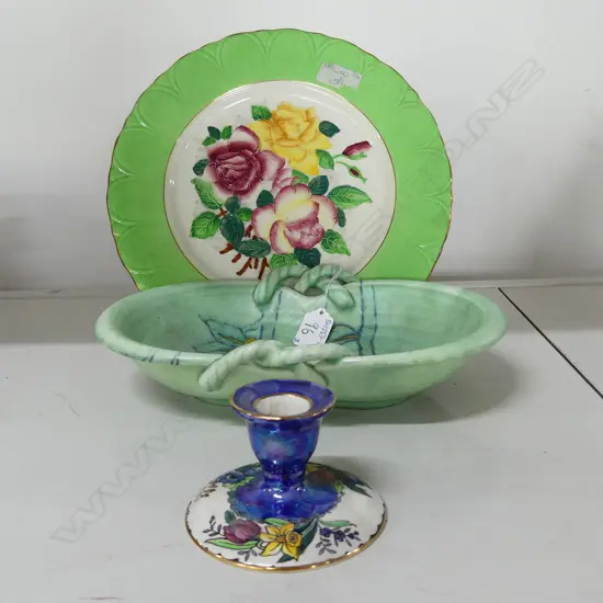 2 PCES MALING + 1 BESWICK: PLATE, CANDLESTICK, DISH