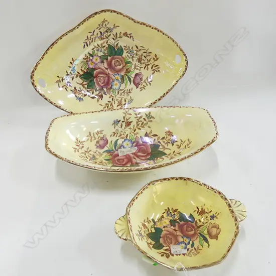 3 MALING YELLOW LUSTRE DISHES