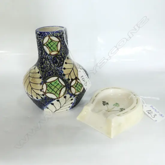 BELLEEK DISH + AMPHORA ? VASE