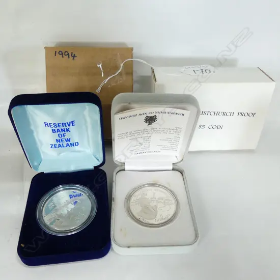 FOUR BOXED 5$ SILVER COINS