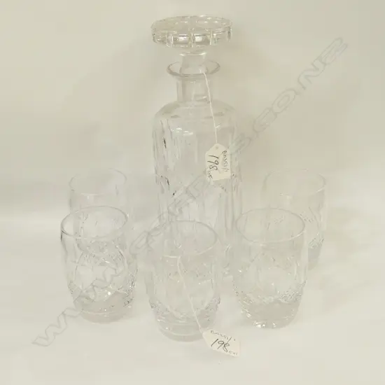 5 CRYSTAL TUMBLERS + DECANTER 
