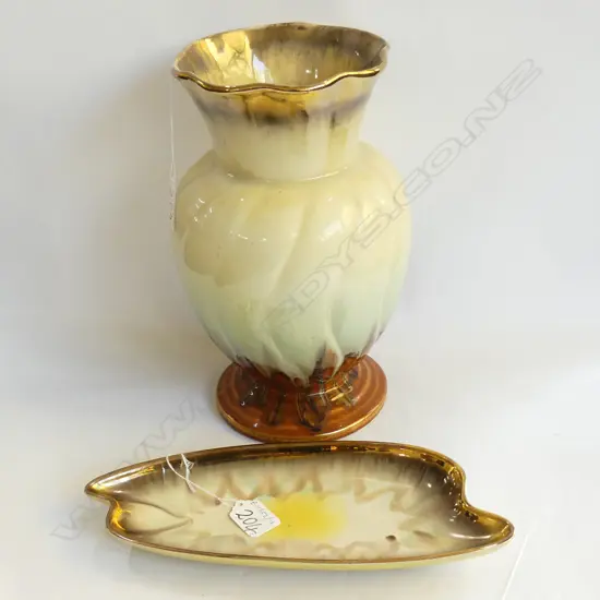 GERMAN CERAMIC VASE + DISH