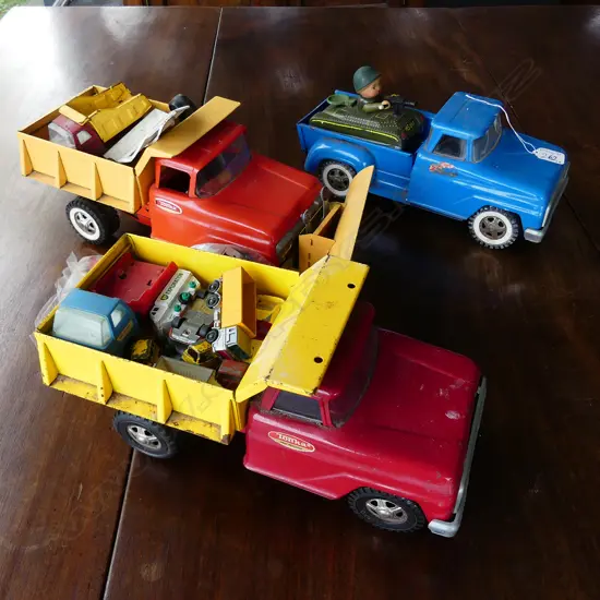 3 TONKA PICK-UPS W/ CONTENTS 