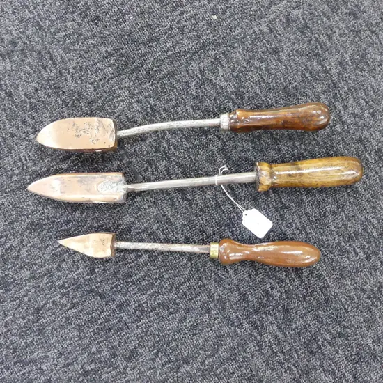3 OLD SOLDERING IRONS BRONZE HEADS