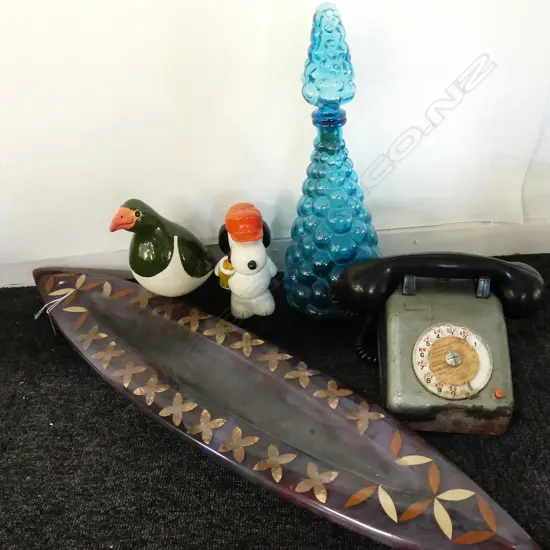 PACIFIC LONG DISH, GLASS RETRO DECANTER, PHONE, SNOOPY..