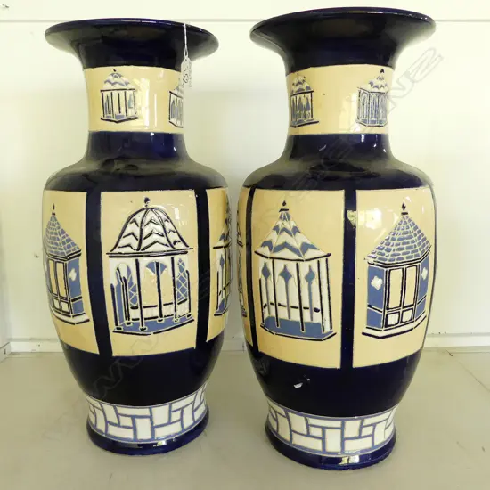 PR LGE CHINESE POTTERY VASES TAN & BLUE