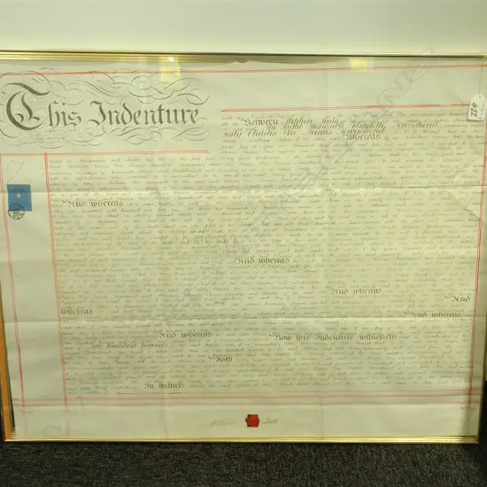 1856 PARCHMENT LEGAL 'INDENTURE' DOCUMENT