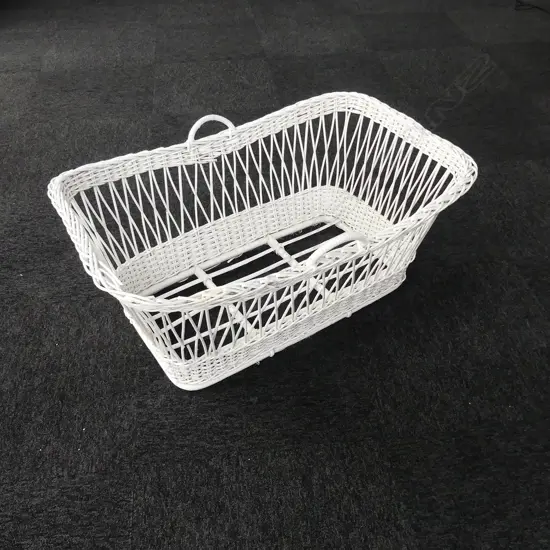 OLD WHITE PAINTED CANE BASSINET 