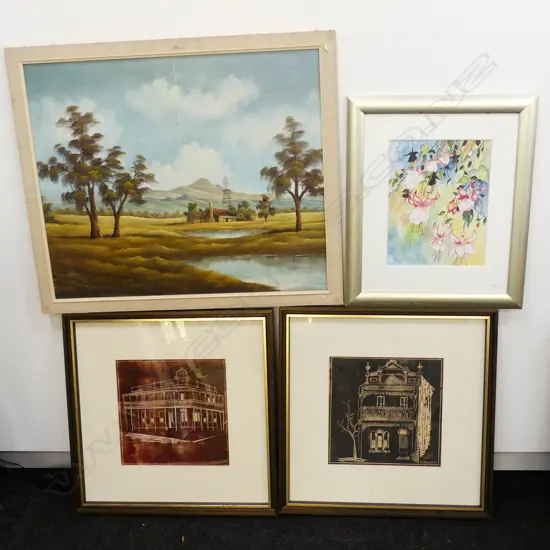 2 FOLKERTS LINOCUTS, MCNAIR W/C & OIL L'SCAPE (4)