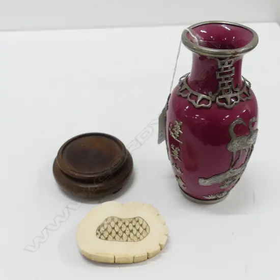 CHINESE VASE/STAND+IVORY SECTION, VASE H. 140MM