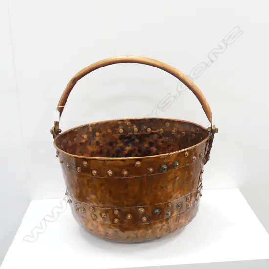 LG COOPER &  BRASS RIVETED WOOD BUCKET H. 290MM