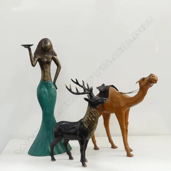 BRONZE STAG, LEATHER CAMEL, METAL TALL FEMALE