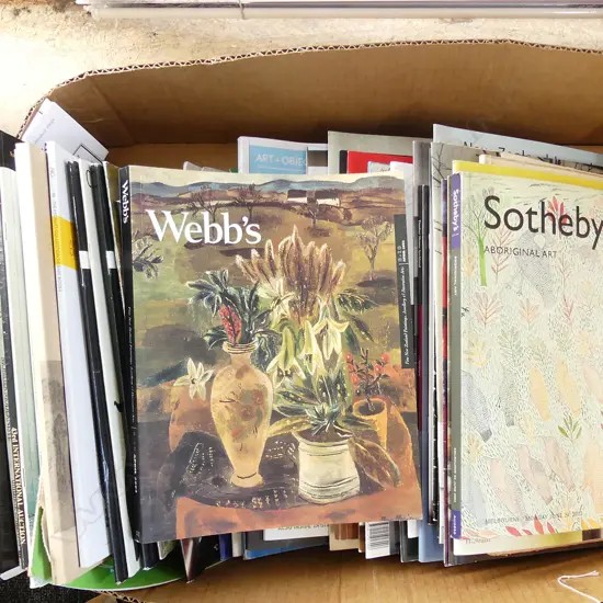 LG BOX ASST AUCTION CATS & GUIDES, INCL; SOTHEBY'S, WEBB'S, A+O