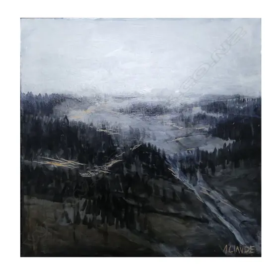 ALEX CLAUDE, MOUNTAIN & TREES, ACRYLIC ON BOARD, 300 X 300