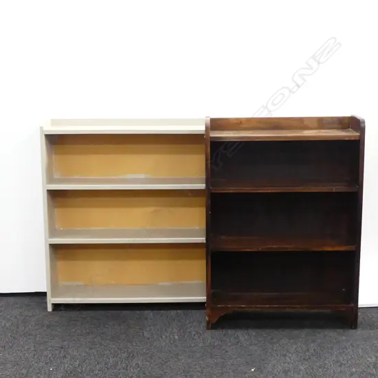 2 BOOKSHELVES; 1930S DARK WOOD & MODERN PAINTED, H. BOTH 945MM