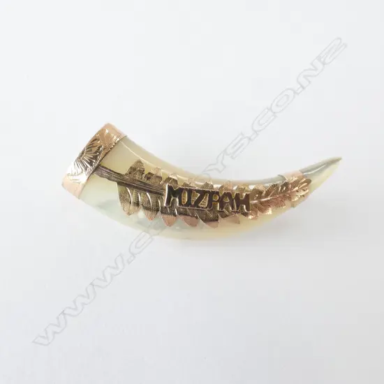 9CT GOLD & M.O.P TIGER CLAW NZ MIZPAH BROOCH