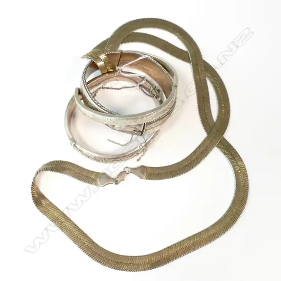 ASORTED SILVER & PLATED JEWELLERY SOME AF 3 BANGLES + NECKLACE