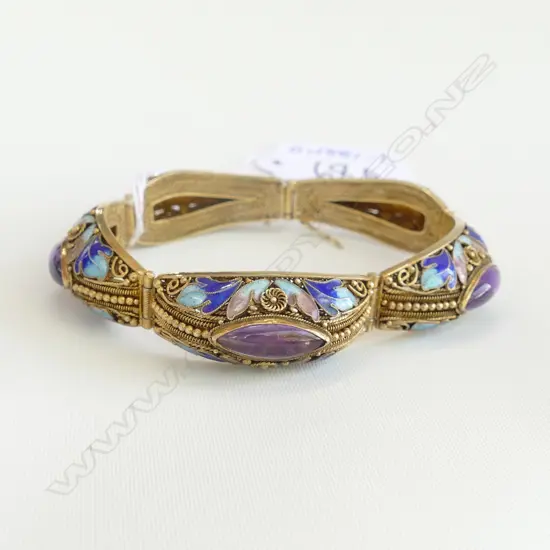 VINTAGE SILVER GILT AMETHYST & ENAMEL BRACELET
