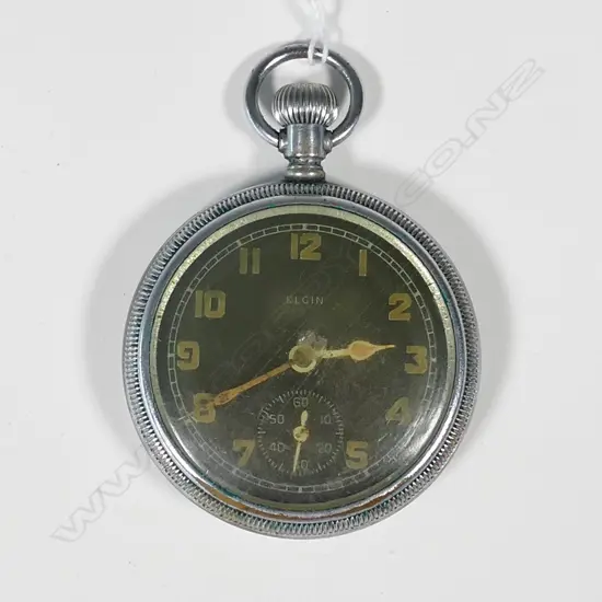 ELGIN MILITARY BLACK FACE POCKET WATCH.