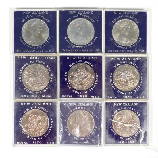 9 UNC DOLLAR COINS NZ 1967 1969 1970