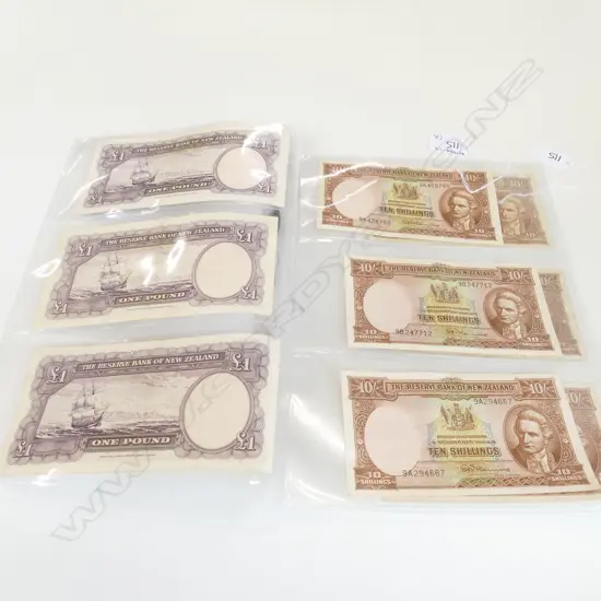 9 NZ BANK NOTES - THREE 1 POUND FLEMING / SIX 10 SHILLING FLEMING