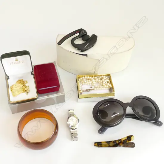 BOX LOT ASST. COSTUME JEWELRY AND PRADA SUNGLASSES