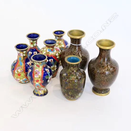 3 CLOISONNE VASES + FIVE FAUX