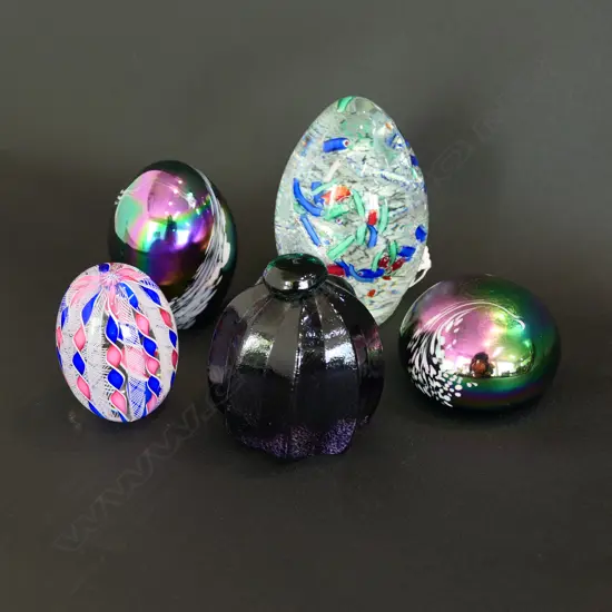 5 ART GLASS PAPERWEIGHTS 