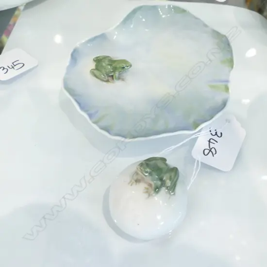 ROYAL COPENHAGEN FROG ON LILPAD AND FROG PAPERWEIGHT