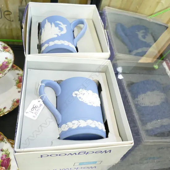 FOUR WEDGWOOD MUGS, BOXED