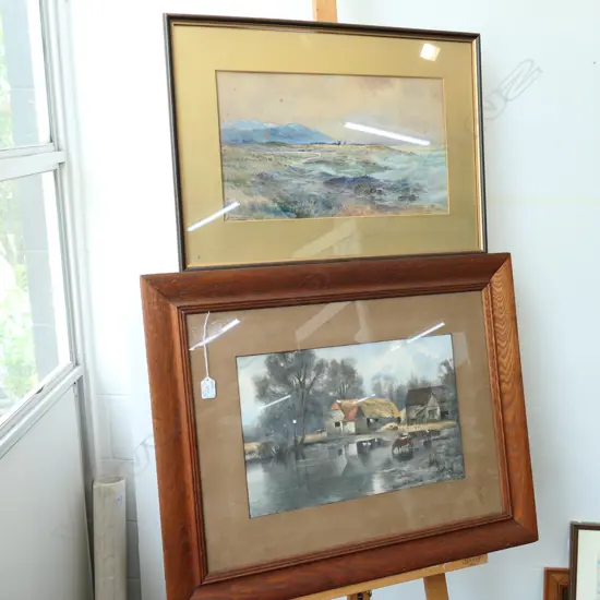 TWO SIGNED WATERCOLOURS FARMYARD SCENE AND OTHER 740MM W 590MM H