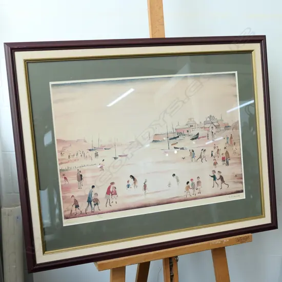 L. S. LOWRY PRINT 'ON THE SANDS' 800 X 630MM 