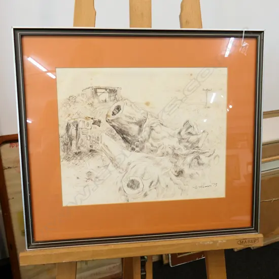 ERIC LEE-JOHNSON 'STUMP & WRECK' INK SKETCH SGD & DATED '73 245 X 340MM