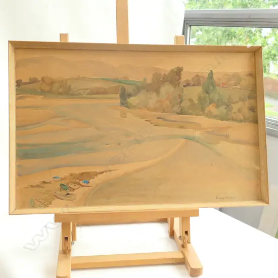 PEGGY SPICER W/C EXT. ESTUARY SCENE BOATS 345X545mm