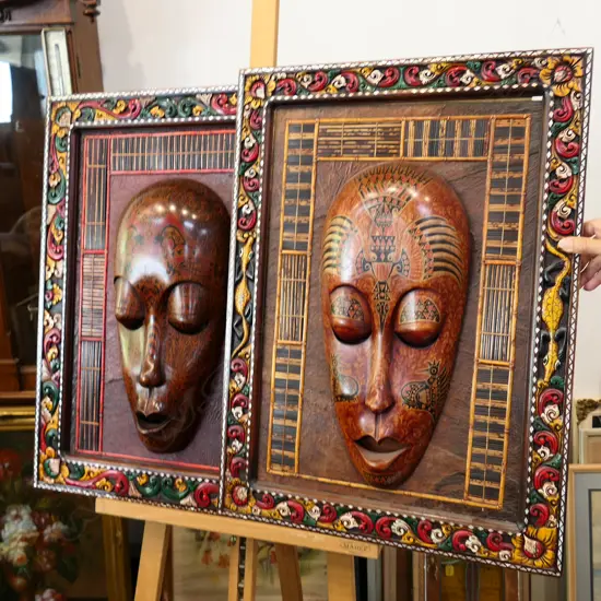 FRAMED HAND CRAFTED MASKS LOMBOK  W.520MM X H.720MM
