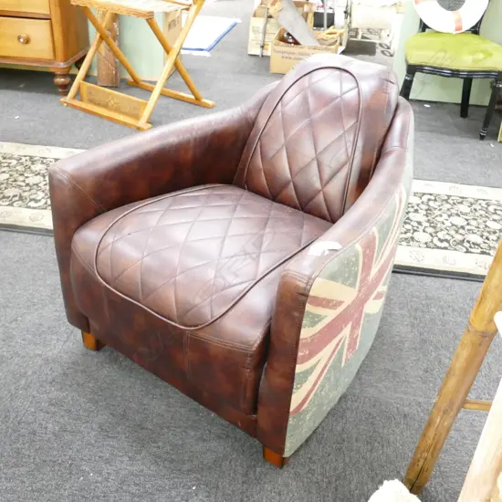 FAUX LEATHER ARMCHAIR WITH CANVAS NZ FLAG SIDE 750MM W 850MM D