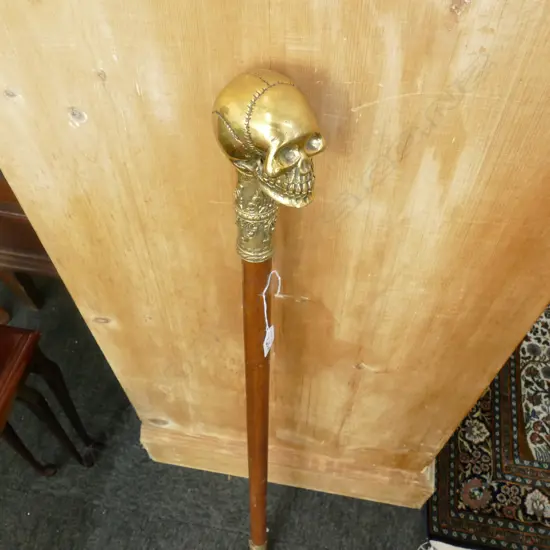 WALKING STICK WITH BRASS SKULL HEAD 1M L
