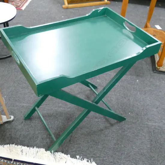 GREEN PAINTED BUTLERS TABLE (TRAY AND STAND) 650MM L 450MM W 