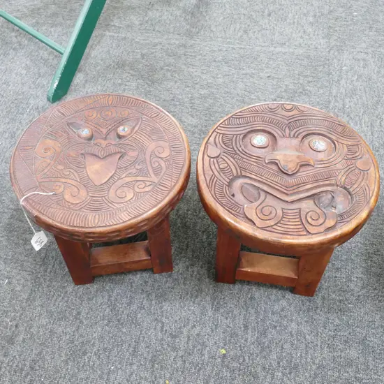 PR CARVED MAORI STOOLS 240MM H
